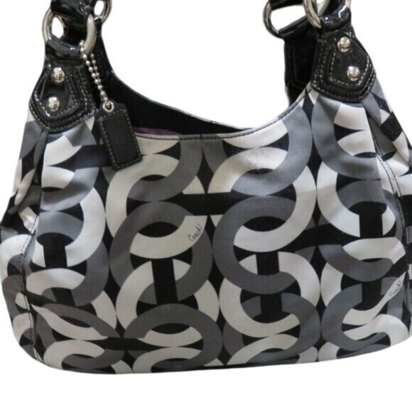 Coach 2010 Madison Maggie Op Art Signature Black & White Handbag Tote Bag - Picture 2 of 16